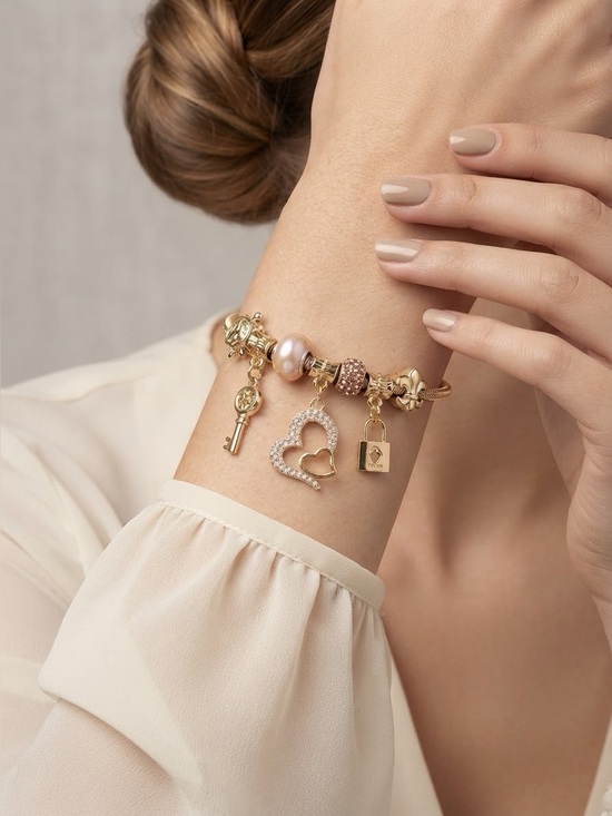 Fashion Jewelry Jewelry - Gold Lock & Key Charm Bracelet | Pandora Style Snake Chain